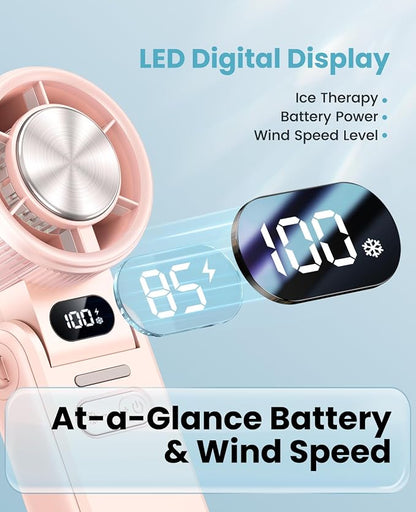 DIGIX Portable Handheld Turbo Fan with Ice Cooling, Rechargeable Personal Fan, Up to 15Hrs Cooling, 100 Speeds 25000RPM Powerful Portable Fan for Travel Outdoor,120° Adjustable, LED Display (Pink) - Image 7