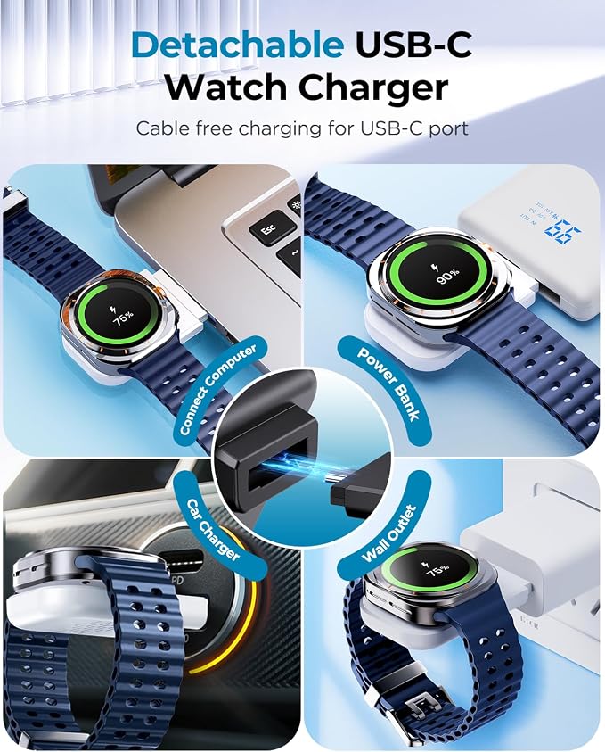 3 in 1 Wireless Charger Station for Galaxy S26 Ultra S25 S24, Foldable | Fast Charging for Z Fold Flip 7/6, Detachable Watch Charger for Galaxy Ultra 8/7/6, Compact & Portable, No Adapter, White - Image 4