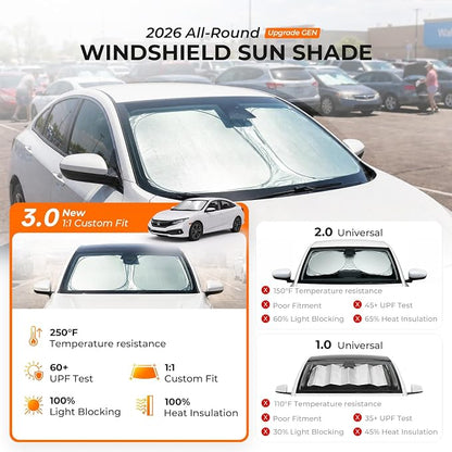 [2026 Upgraded] DooGooCoo Windshield Sun Shade for Honda Accord 2023-2025 2026 [Cooling Ice-Crystal, 100% Sun Block ] Sunshade for Car Windshield for Honda Accord Sun Shade, Custom Fit Accord. - Image 2