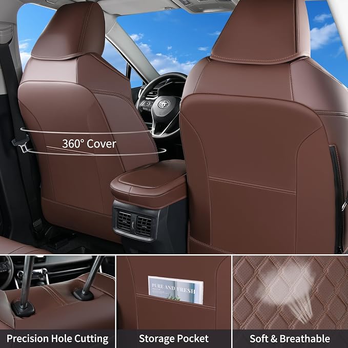 Huidasource Custom Fit RAV4 (Gas Only) Car Seat Covers Full Set, Waterproof Faux Leather for 2019-2024 Toyota RAV4 LE/XLE & XLE Premium/Limited (Does Not Fit Adventure and TRD Off-Road, Coffee) - Image 3