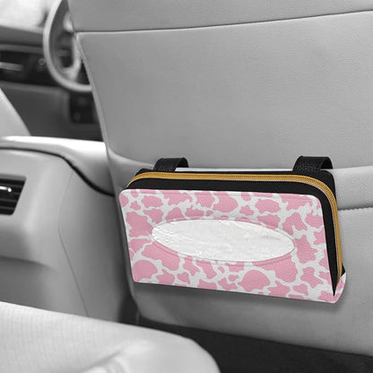 Biyejit 2 Pack Car Tissue Holder, Pink Cow Print Hanging Napkin Case, PU Leather Tissue Box for Car Sun Visor, Backseat for Car Decor - Image 6