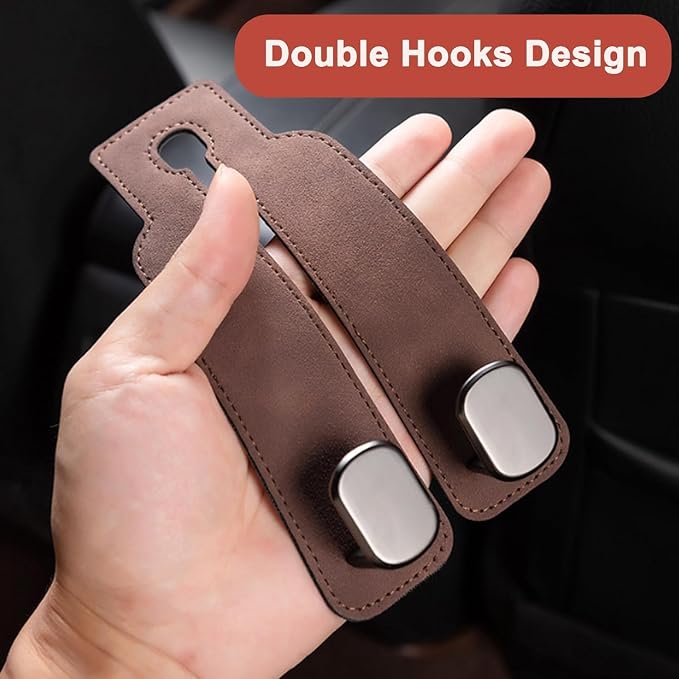 Amelity Car Headrest Hooks, Purse Hook for Car 4 Pack Brown | Universal Car Interior Accessories for Women, Available in 2/4 Pack, Storage Hanger Holds Purses, Backpacks, Grocery Bags - Image 3