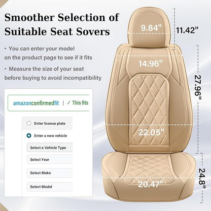 Coverado Car Seat Covers Full Set, 5 Seat Universal Seat Cover for Cars, Luxury Faux Leather Waterproof Seat Covers, Front and Back Car Seat Protector, Auto Seat Covers Fit for Most Vehicles, Beige - Image 8