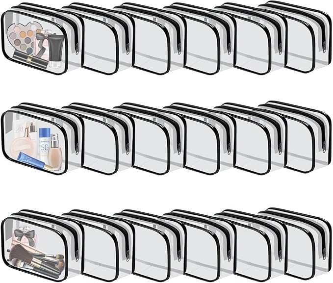 18 Pieces Clear Cosmetics Bag Bulk, TSA Approved Toiletry Bag for Travel, Clear Zippered Cosmetic Makeup Pouch, Waterproof Vinyl Plastic Organizer Case for Vacation Bathroom (Small) by YOQIVEXU