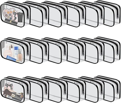 18 Pieces Clear Cosmetics Bag Bulk, TSA Approved Toiletry Bag for Travel, Clear Zippered Cosmetic Makeup Pouch, Waterproof Vinyl Plastic Organizer Case for Vacation Bathroom (Small) by YOQIVEXU