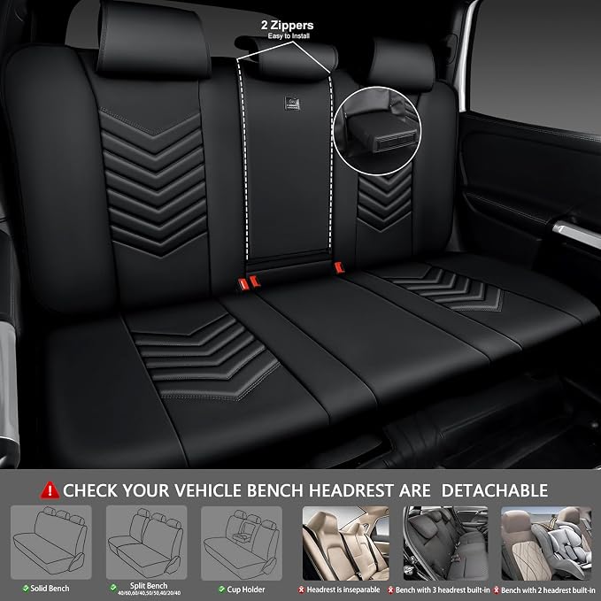 CAR PASS 3D Foam Faux Leather Seat Covers Full Set,Waterproof Leather Seat Cover for Cars,Luxury Universal Fit for SUV Truck Sedan Automotive, Armrest Airbag Compatible Anti-Slip, All Black - Image 4