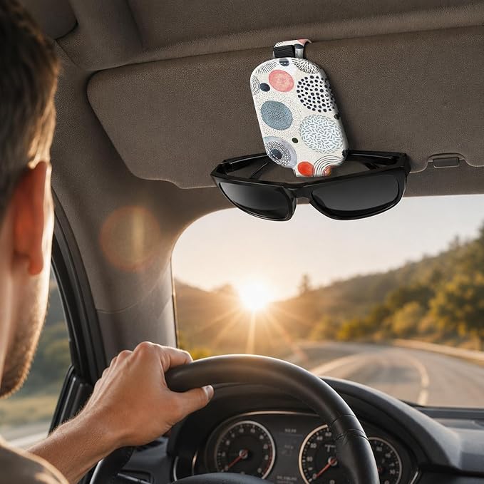 Sunglasses Holder for Car Visor, PU Leather Glasses Clip Organizer, Cute Magnetic Eyeglass Holder for Vehicle Sun Visor, Car Interior Accessory for Women & Men, Abstract Circles - Image 6
