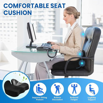 CushZone Ergonomic Seat Cushion, Sciatica Support for Office Chair, Black | Large Size for Sciatica & Hip & Tailbone Pain Relief, Memory Foam Office Chair Cushion for Car, Long Trip, Desk Chair, Lab - Image 4
