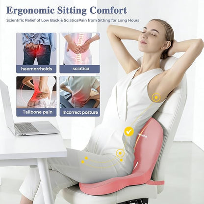 Memory Foam Seat Cushion for Sciatica & Back Pain Relief - Ergonomic Chair Pad with Adjustable Strap & Supportive Comfort Cover, Non-Slip for Car, Truck, Office Chair - Pink - Image 2