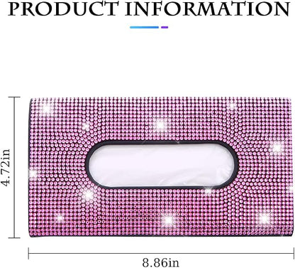 Bling Car Sun Visor Tissue Box Holder, Rhinestone PU Leather Crystal Sparkling Napkin Holder, Backseat Paper Towel Cover Case Car Accessories for Women (Pink) - Image 2