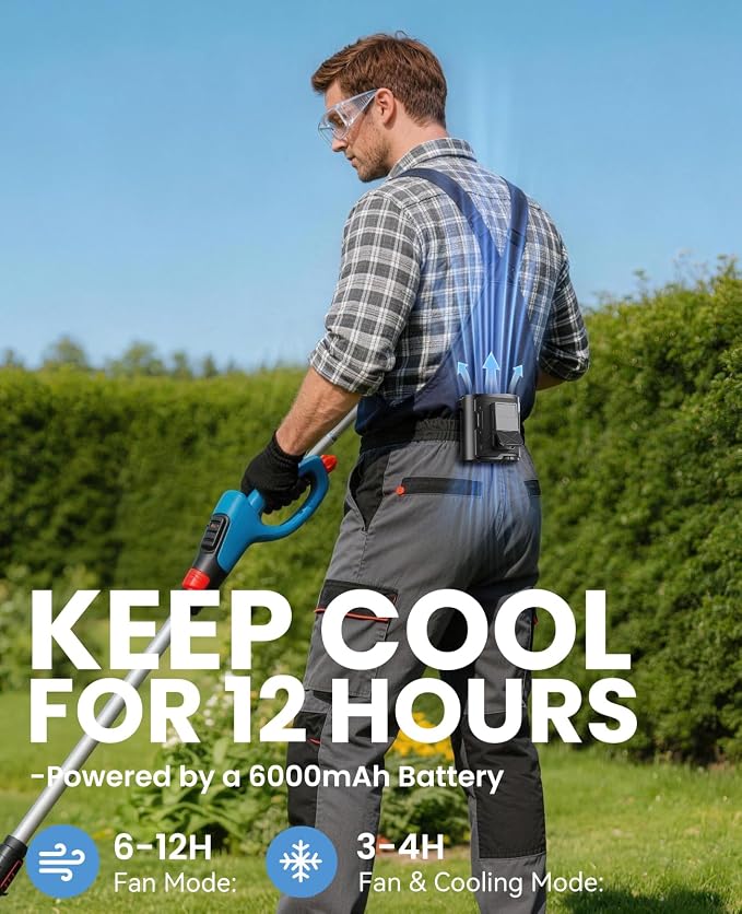 Portable Waist Fan with Ice Cooling, 4-in-1 Clip-On Fan for Car/Shirt/Hat/Belt, 16000RPM Strong Airflow, 12H Runtime, 100 Speed Settings, Wearable Fan for Outdoor Work, Camping, Travel Black - Image 5