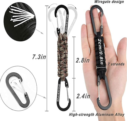 BRAVESHINE Paracord Keychain Carabiner Clip | D Ring Hanger Lanyard Hook | 7.3inch Long | for Stroller, Water Bottle, Key, Backpacks, Men, Women, Luggage, Car Seat Headrest, Fence, Bag Charms - Image 2