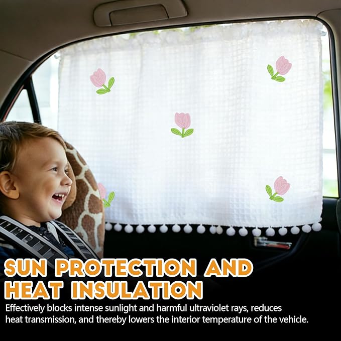 Wuyaoyao 2PCS Car Window Curtains, Cute Blockout Car Side Window Shade Privacy Curtains for Baby with Suction Cups, Vehicle Sun Shade Blocker for Windows, UV Protection & Glare Shield (Tulips) - Image 4