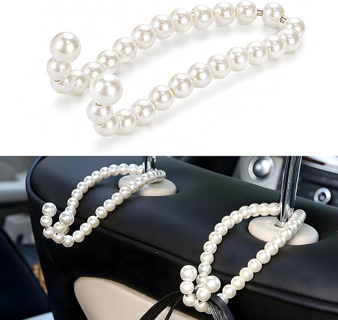 Elegant Pearl Car Seat Headrest Hook, Cute Pearl Car Seat Back Hook Storage Organizer, Exquisite Headrest Hanger Purse Holder Interior Decoration for Women Girls by RDXCV