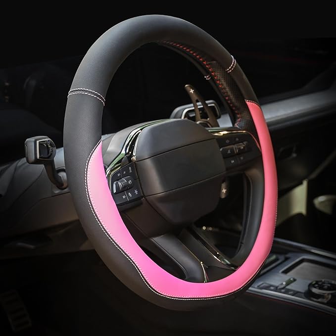 Microfiber Leather Steering Wheel Cover Universal 15 inch(Pink) by Valleycomfy