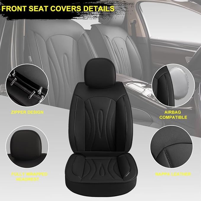 Front Seat Covers for Toyota RAV4 2007-2026 2027 Faux Leather | Waterproof Breathable Scratch Resistant 360° Wrap Airbag Compatible Easy Clean (2 Seats,Black ) - Image 2