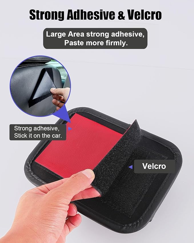Small Car Seat Side Pocket Organizer, Reusable Adhesive Car Storage Bag | Universal vehicle door & console pouch for phones keys Cards sunglass etc, Suitable for all vehicles, PU Leather, Black - Image 5