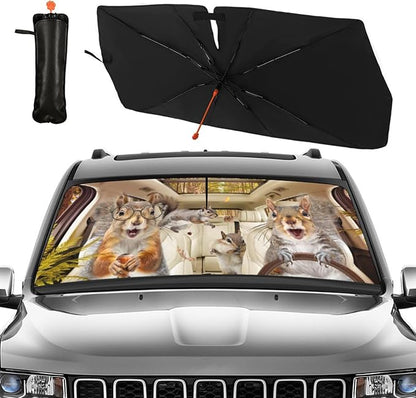 CHILL·TEK Funny Animal Car Windshield Sun Shade Umbrella, Funny Squirrel Car Sun Shade Umbrella, Block UV Rays Heat Foldable Windshield Umbrella Sun Visor Protector - Keep Vehicle Cool for Cars SUV by CHILL%C2%B7TEK