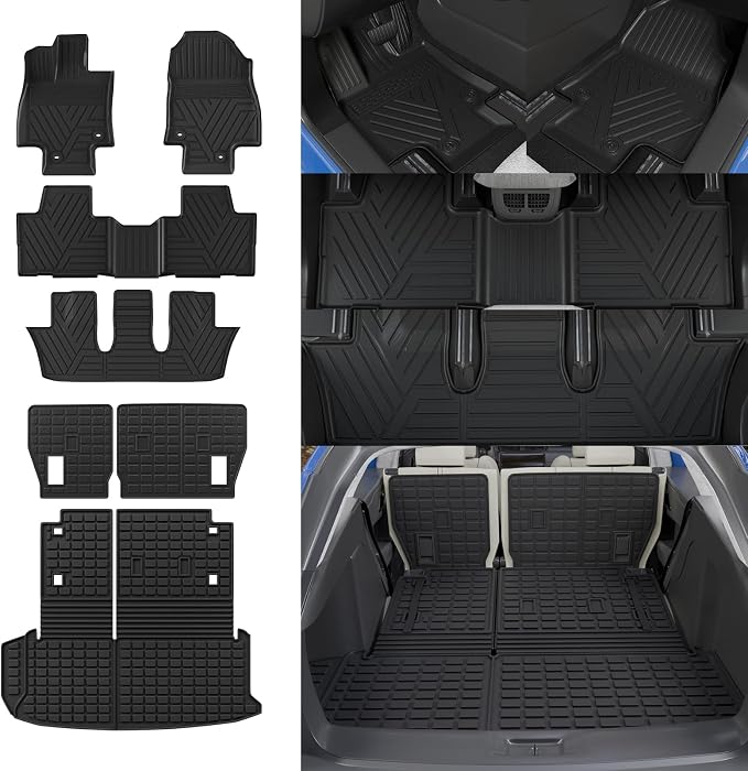 Rongtaod Floor Mats Set for 2024-2026 Toyota Grand Highlander 8-Seater | Trunk Mat with Backrest Mat Cargo Mat Cargo Liner 2nd Row Kick Mats TPE All Weather Grand Highlander Accessories by Rongtaod