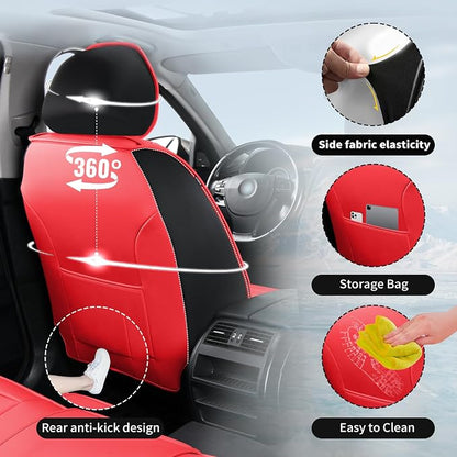 Fit Corolla Premium Leather Car Seat Covers for Toyota Corolla 2000-2025 2026 - Waterproof，Breathable，All-Weather Seat Cushion Protecto & Airbag Compatible, Full Set Red&Black - Image 8