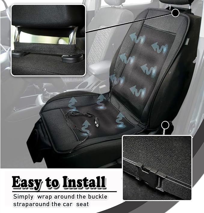 ZONETECH Cooling Car Seat Cushion - Black Automotive Adjustable Temperature Comfortable Cooling Car Seat Cover (2 Pack) - Image 6