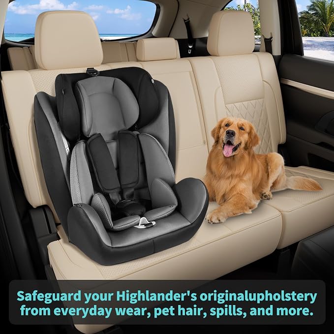 Custom Seat Covers for Toyota Highlander 2014-2019 8 Seats Beige | faux leather, 2nd row 40/60 split bench, waterproof, breathable, airbag compatible, stain resistant, easy install - Image 4