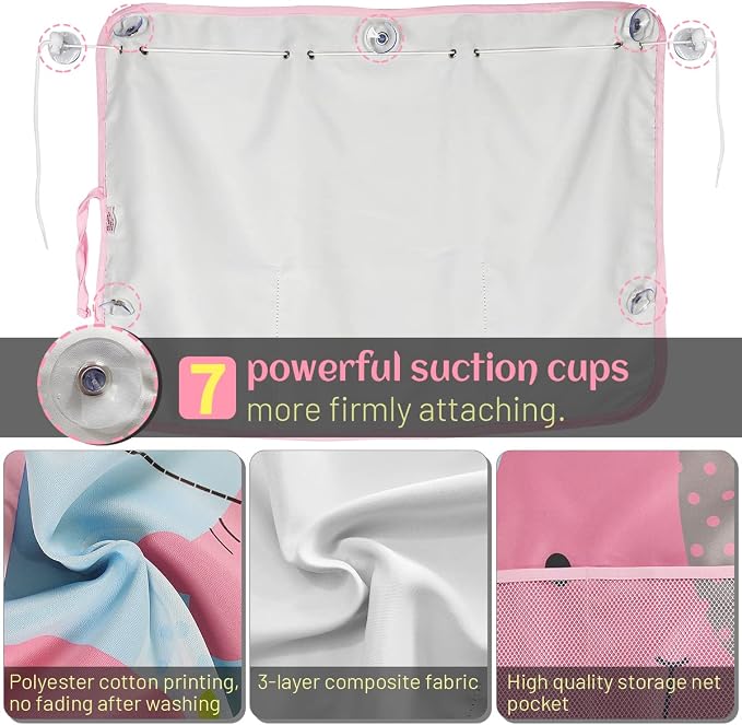 DIZA100 Car Sun Shade for Window Baby, 2 Pack Full Shade Window Shades with Storage Net Pocket, 7 Suction Cups, Cute Elephant for Sun/Heat/UV Rays Protection, Kids - Image 5