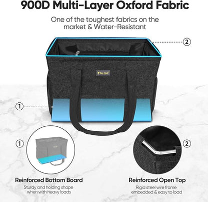 BALEINE Extra Large Utility Tote Bag with Reinforced Wire Frame, Reusable Grocery Bag for Shopping, Picnic (Black, 16.5''x14''x10'') - Image 2