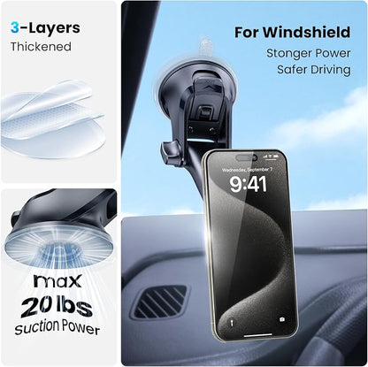 APPS2Car Magnetic Phone Mount for Car, Dashboard & Windshield Suction Cup Holder with Telescopic Arm, Requires Metal Plate for Proper Use, Fit for Android Smartphones(NOT for MagSafe) - Image 2