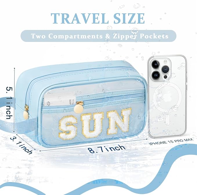 COSHAYSOO Clear Sunscreen Bag Makeup Toiletries Pouch Beach Vacation Essentials Summer Travel Stuff Accessories Personalized Graduation Gifts for Her Women College Teen Girls Teacher Nurse Blue SUN - Image 2