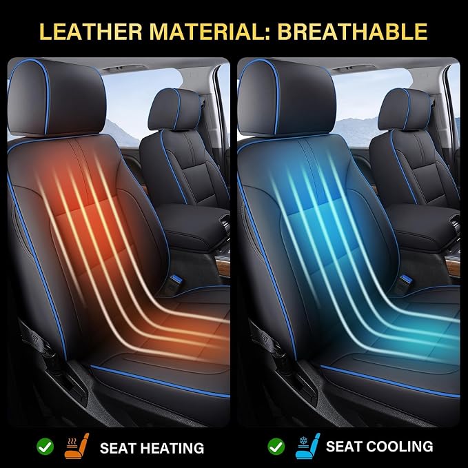 Coverado Chevy Silverado Seat Covers, Faux Leather Seat Covers Fit for Chevy Silverado GMC Sierra 2007-2026 1500, 2015-2026 2500HD 3500HD Crew Double Extended Cab (Front,Blueline) - Image 4