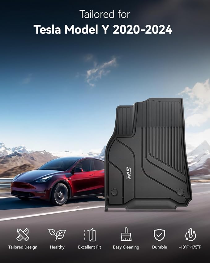3W Tesla Model Y Floor Mats 2020-2024 2025(Not for Juniper), Cargo Liners & Frunk & Seatback Protector Mats,TPE Custom Fit All Weather, Full Set, Accessories 5-Seater | Cargo Liners & Frunk & Seatback Protector Mats,TPE Custom Fit All Weather, Full Set... - Image 2