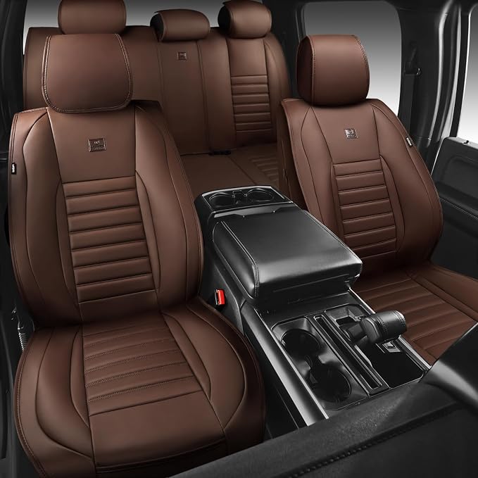 CAR PASS Nappa Leather Car Seat Covers Full Set, Luxury Seat Protector for Cars, Waterproof Anti-Slip Seat Cushion Armrest Compatible Airbag Universal for Sedan SUV Pick-up Truck Auto,Brown - Image 6