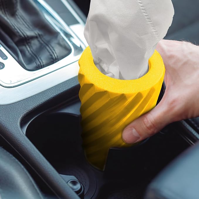 Car Tissue Holder, Refillable Round Cylinder with 3 Tissue Packs, Universal Fit for Vehicle Cup Holder, Home & Office, Car Accessories Interior (Yellow) - Image 8