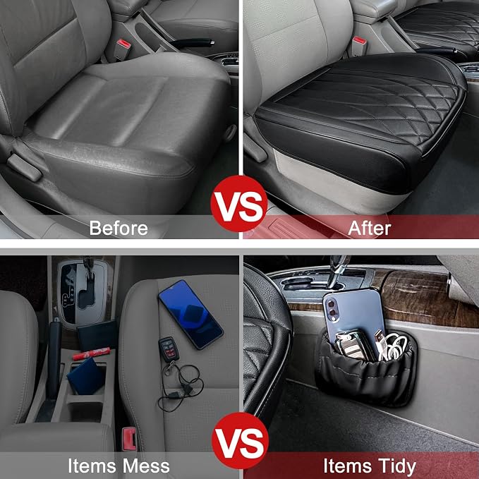 BEITK 2 Pack Black Leather Front Bottom Car Seat Covers | PU leather,Waterproof, Full Wrap, non-slip, with Storage Pocket, Universal Fit for Sedan Truck SUV, Easy to Install - Image 5