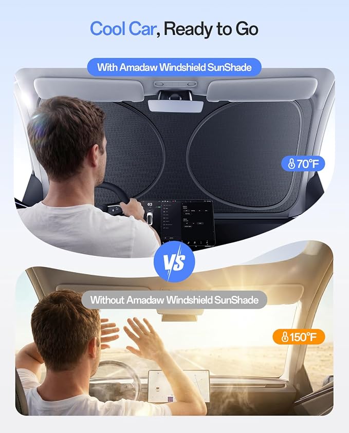 Windshield Sun Shade for Jeep Wrangler/Gladiator, Ford Bronco, Fit for 2000-2026 | Multi-Layer UV Block & Heat Insulation | Keeps Car Cool & Protects Interior, Easy Storage with Bag - Image 2