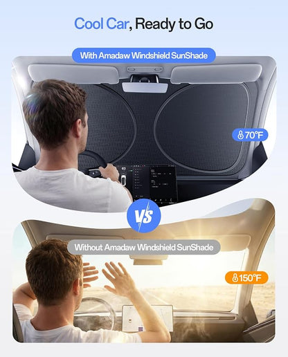 Windshield Sun Shade for Jeep Wrangler/Gladiator, Ford Bronco, Fit for 2000-2026 | Multi-Layer UV Block & Heat Insulation | Keeps Car Cool & Protects Interior, Easy Storage with Bag - Image 2