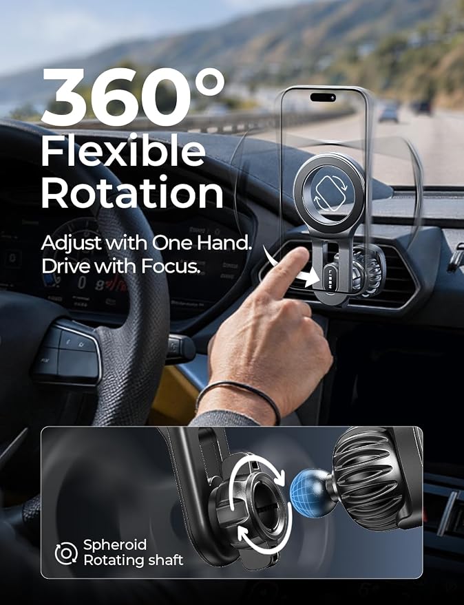 LISEN for Magsafe Car Mount, Strong Magnets Magnetic Phone Holders for Your Car, 360 Degree Adjustable Air Vent Hands Free Car Phone Holder Fit for iPhone 17-12 & All Smartphones, Silver - Image 7