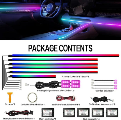 Dreamcolor Acrylic Interior Car LED Strip Light with Wireless APP Control, RGB 14-in-1 Ambient Lighting Kit with Music Sync, Dynamic Color Chasing Neon Light Kits for Car Interior - Image 4