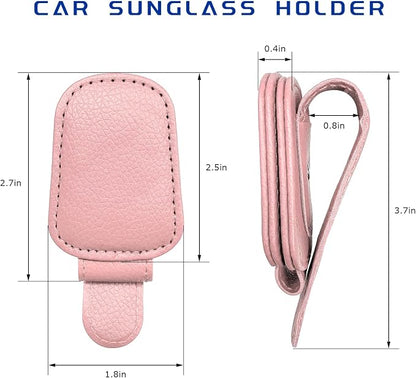 Sunglass Holder for Car, Magnetic Leather Glasses Holder Auto Ticket Card Clip, Sun Visor Eyeglass Hanger Interior Accessories for Sedan Truck SUV, Car Accessories (Pink) - Image 2