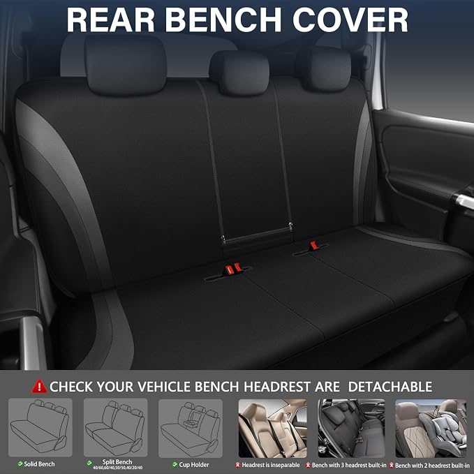 CAR PASS EVA Waterproof Back Seat Cover,Gray Bench Seat Cover, Rear Seat Cover Universal Fit for Cars Sedans SUVs Vans Truck 95% Automotive Interior Backseat Car Covers (Rear,Black and Gray) - Image 2
