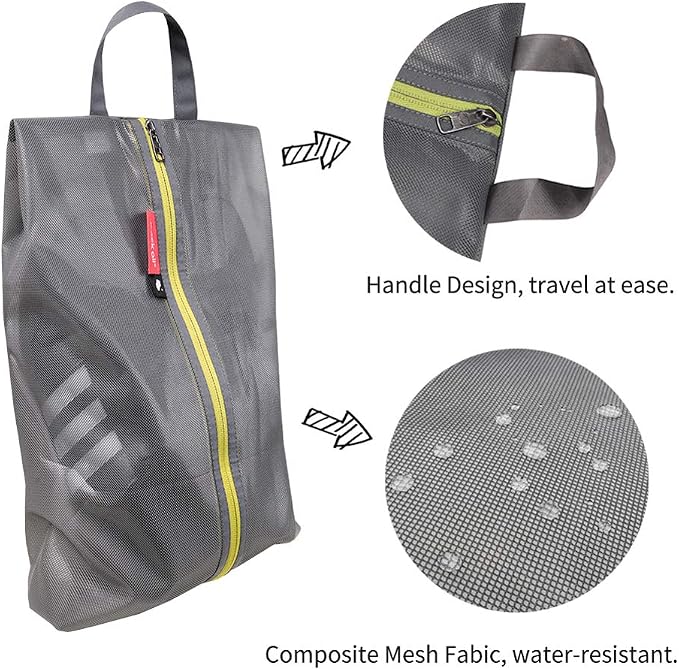 pack all Plus-Sized Shoe Bag for Travel, Water-Resistant Shoe Pouch | Odor-Resistant, Dustproof, Portable, Soccer Cleats & Gym Storage, Fits Up to Size 16, 2 Pack, Grey - Image 4