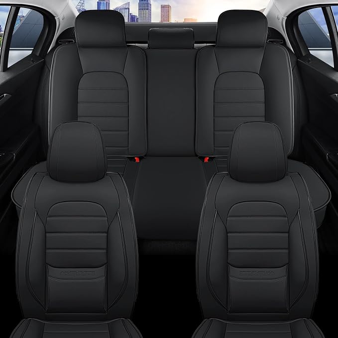 Car Seat Covers Full Set, 5Pcs Universal Leather Seat Covers for Cars, Waterproof Front and Rear Seat Covers Breathable Automotive Vehicle Seat Cover for Most Trucks, SUVs, Sedans, Black - Image 6