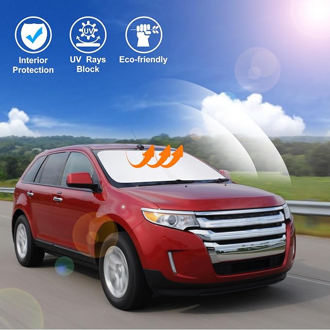 Windshield Sun Shade for 2007-2014 Ford Edge Accessories | Full covered for windshield, Foldable & Durable, Block UV Rays, Reduce Heat, Easy to install, Keep Car Cooler - Image 5