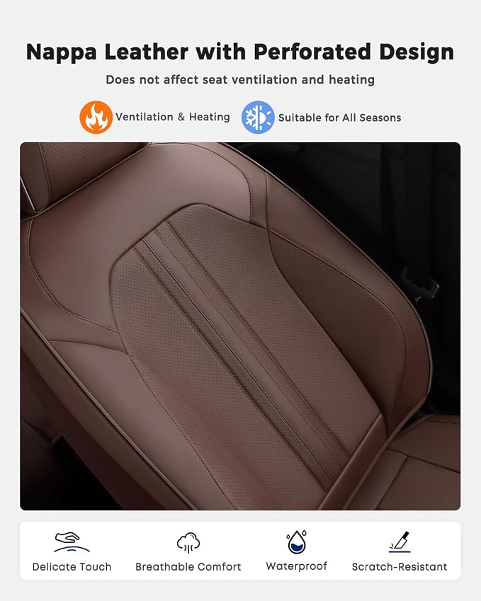 Huidasource Coffee Seat Covers, Luxury Faux Leather Car Seat Cover, Velcro Adjustable, with Airbags, Child Seat, Perforation Cooling＆Heating, Universal Fit for Most Cars, Vans, Trucks, SUVs, Coffee - Image 6