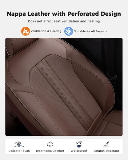 Huidasource Coffee Front Seat Cover, Luxury Faux Leather Front Car Seat Cover, Compatible with Airbags, Seatbelt Buckles, Perforation, Cooling＆Heating, Universal Fit for Most Cars, Vans, Trucks, SUVs - Image 5