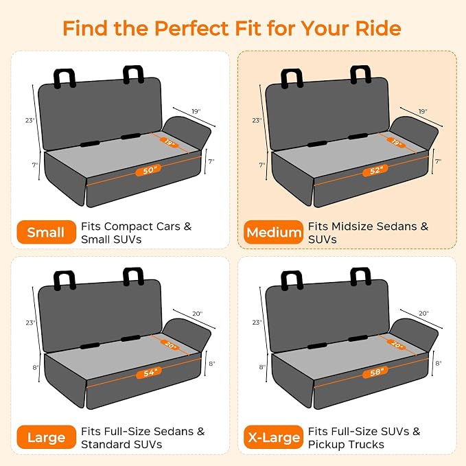 URPOWER Dog Car Seat Cover for Back Seat, Waterproof Car Seat Protector | Non-Slip, Scratch-Resistant, Machine-Washable Rear Bench Seat Cover - Image 3