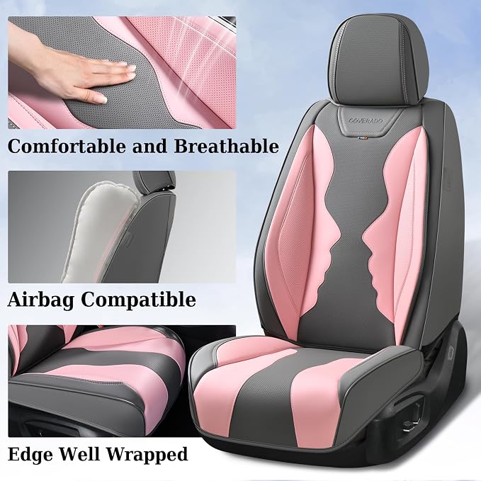 Coverado Car Seat Covers, Front Covers for Cars, Car Seat Cover Front Seats, Automotive Seat Cover, Waterproof, Leather Car Seat Cushion, Universal Interior Seat Protectors for Most Cars - Image 2