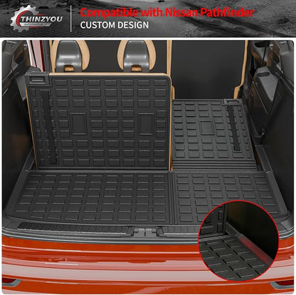Trunk Mat with Backrest Mat for 2022-2025 2026 Nissan Pathfinder | Cargo Mat Cargo Liner Trunk Liner TPE All Weather Back Seat Cover Protector 2024 Pathfinder Accessories - Image 8