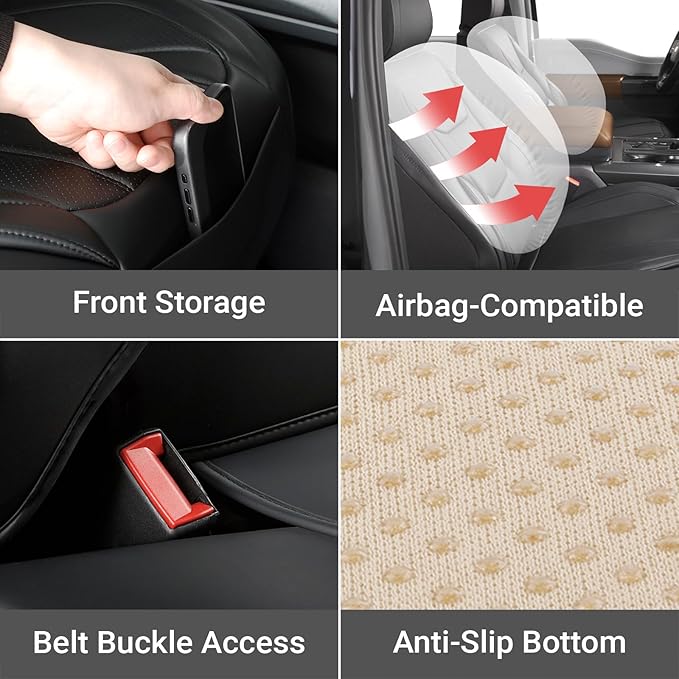 Coverland Premium Car Seat Covers Full Set Waterproof Interior Protector | Airbag Compatible Non-Slip Seat Cover for Civic, Elantra, Cadenza, V50 [Full set Black - Size Chart X57] - Image 6